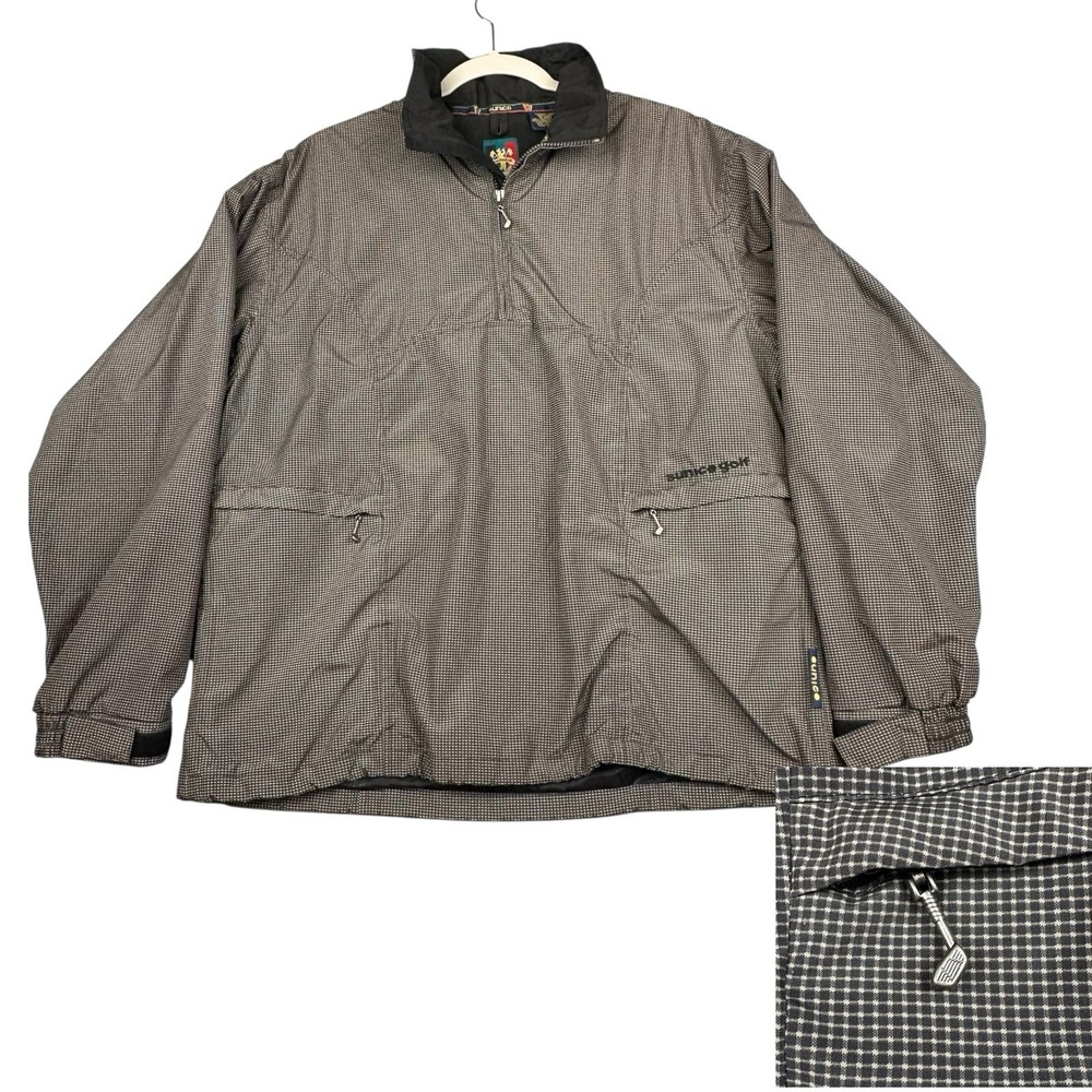 Sunice Windbreaker Jacket Mens L Gingham Check Pullover Golf Club Zipper Pulls